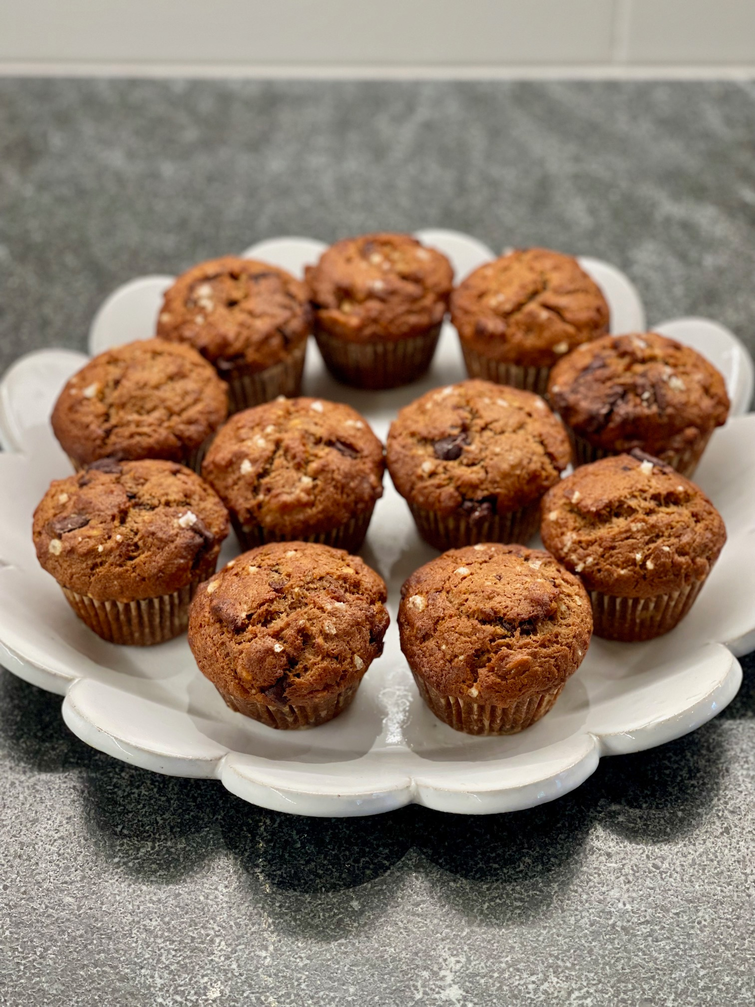 Gluten Freen Banana Chocolate Chunk Walnut Muffins